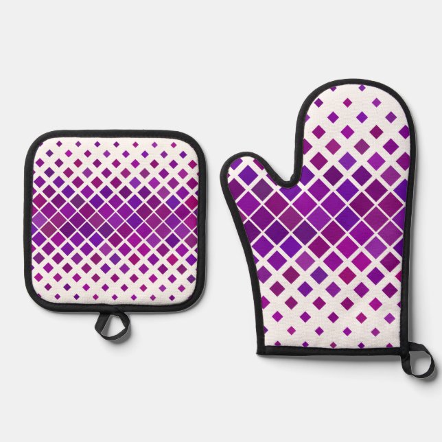 Purple Magenta Diamonds Design Oven Mitt & Pot Holder Set (Front)