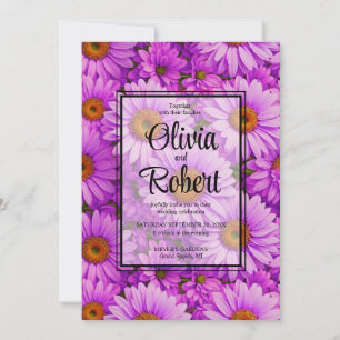 Purple magenta floral sunflower dark pink daisies  invitation