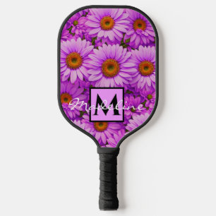 Purple magenta floral sunflower dark pink daisies  pickleball paddle