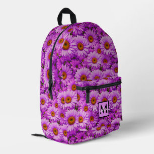 Purple magenta floral sunflower dark pink daisies  printed backpack