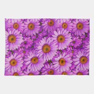 Purple magenta floral sunflower dark pink daisies  tea towel