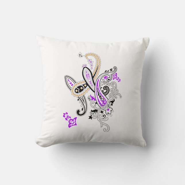 Purple-Magenta, Reddish Orange, Tealish Blue Girly Cushion (Front)