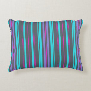 Purple Magenta Turquoise Grey Stripes Decorative Cushion