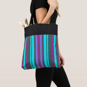 Purple Magenta Turquoise Grey Stripes Tote Bag