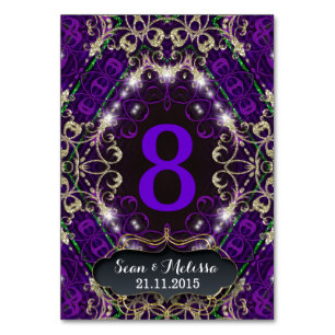 Purple Magic Gold Sparkle Table Number Card