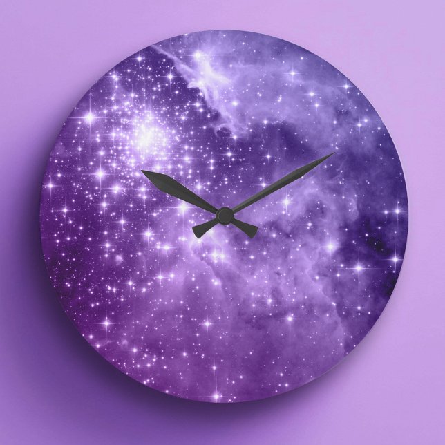 Purple Magic Stars Celestial Photo Large Clock (Purple Magic Stars Large Clock)