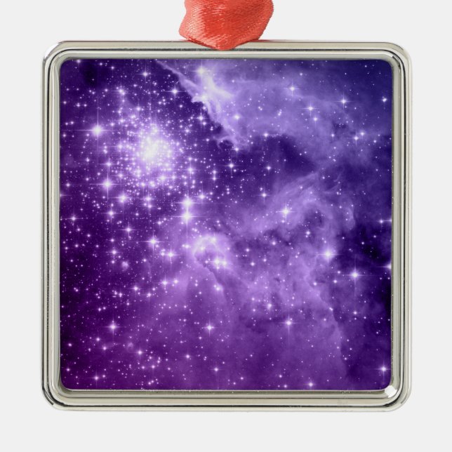 Purple Magic Stars Celestial Space Photo Metal Ornament (Front)
