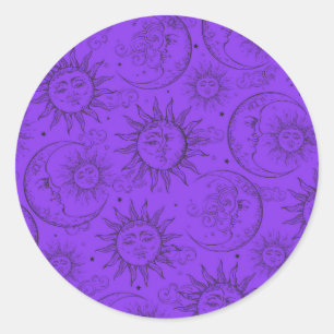 Purple Magic Vintage Celestial Sun Moon Stars Classic Round Sticker
