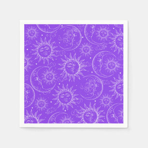Purple Magic Vintage Celestial Sun Moon Stars Napkin