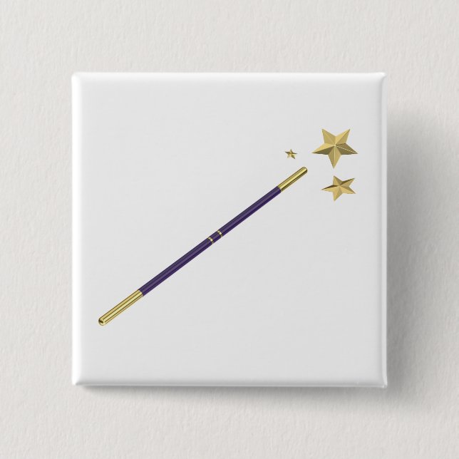 Purple magic wand with three golden stars  15 cm square badge (Front)