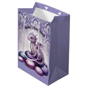 Purple Magical Dragon Baby Shower Medium Gift Bag