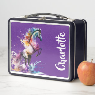 Purple Magical Horse Personalised Metal Lunch Box
