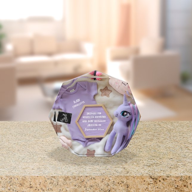 Purple Magical Unicorn Pregnancy Announcement Photo Block (Creator Uploaded)