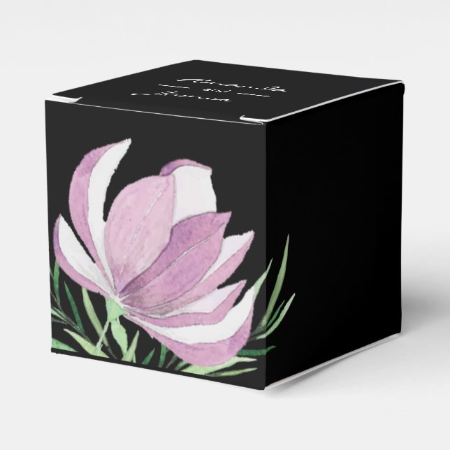 Purple Magnolia Floral Watercolor Botanical Favour Box (Front Side)