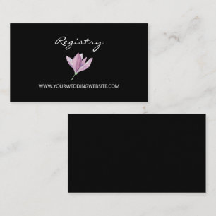 Purple Magnolia on Black Floral Wedding Details Enclosure Card