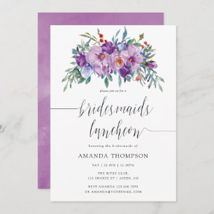 Purple Magnolias and Roses Bridesmaids Luncheon Invitation