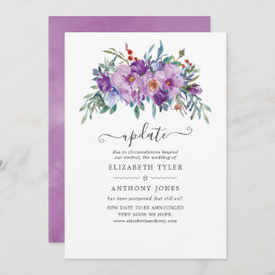 Purple Magnolias and Roses Wedding Update Invitation