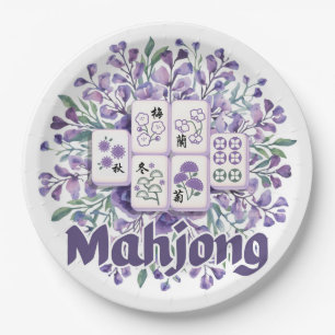 Purple Mahjong Tiles Paper Plate