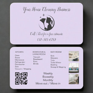 Purple Maid House Cleaning QR Code Professional Business Card