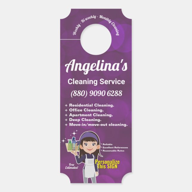 Purple Maid House Cleaning Service Janitorial  Door Hanger (Front)