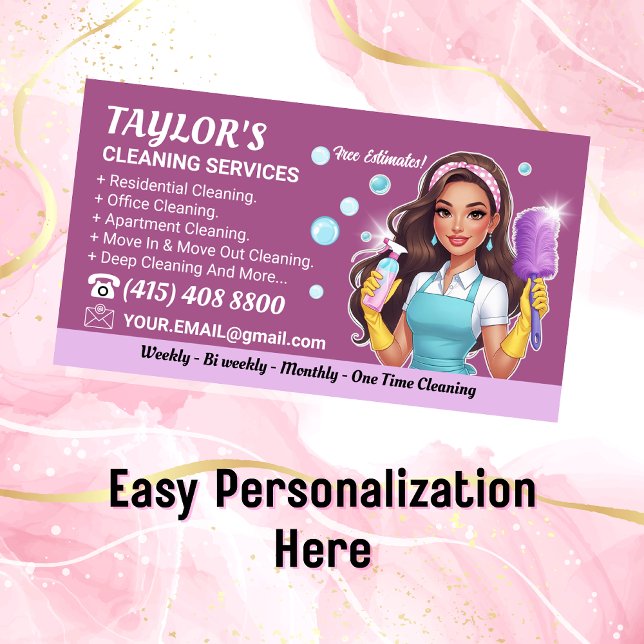 Purple Maid Janitorial Lady House Cleaning Service Business Card (Creator Uploaded)