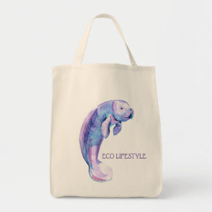 Purple manatee tote bag