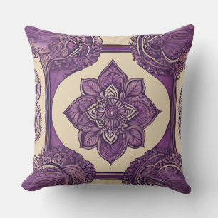 Purple mandala and floral patterns AI art  Cushion