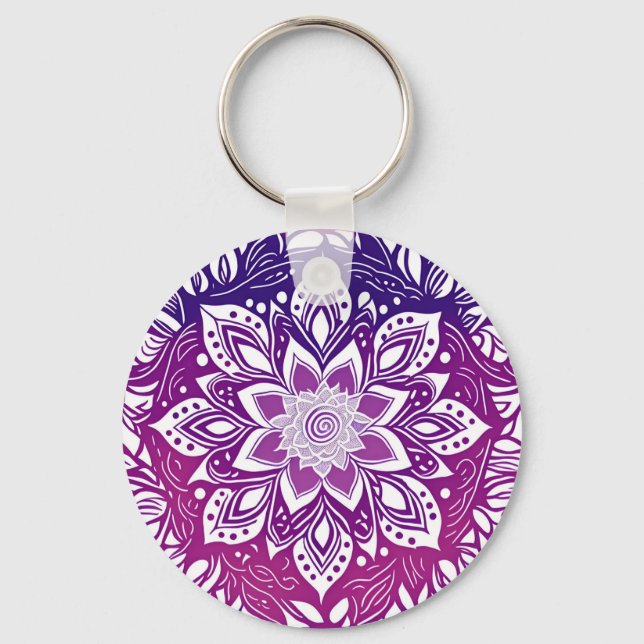 Purple Mandala Flower Key Ring (Front)