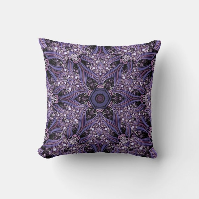 Purple Mandala Geometric Floral Psychedelic Trippy Cushion (Front)