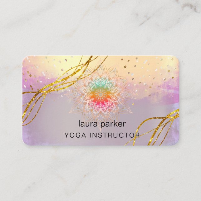 Purple Mandala Gold Meditation Holistic Yoga  Busi Business Card (Front)