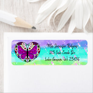 Purple Mandala Heart with Butterfly Return Address Label