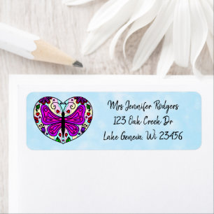 Purple Mandala Heart with Butterfly Return Address Label