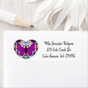 Purple Mandala Heart with Butterfly Return Address Label