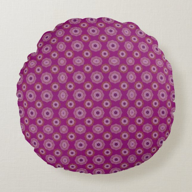 Purple Mandala Pattern Boho Reversible Round Cushion (Front)