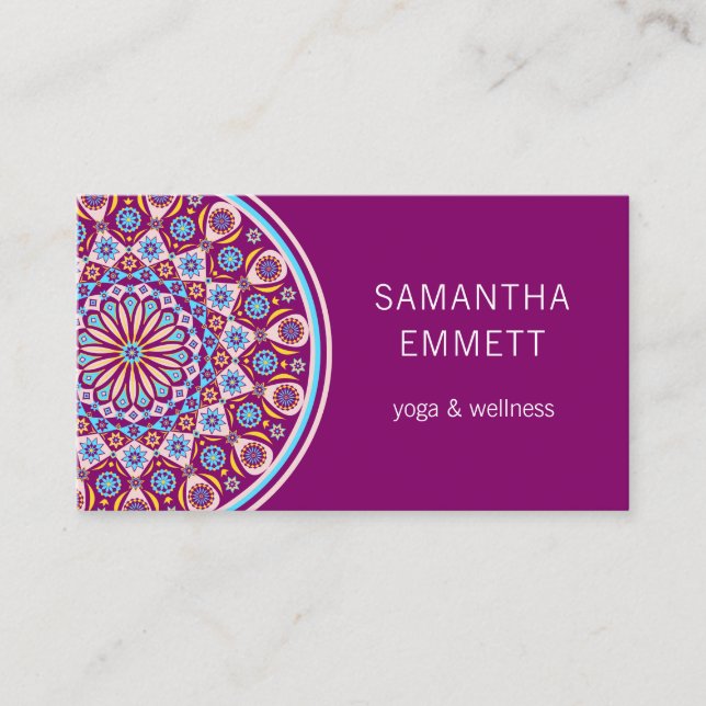 Purple Mandala Professional Yoga Business Card (Front)