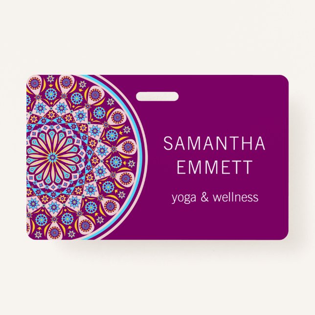 Purple Mandala Yoga Instructor Badge ID Badge (Front)
