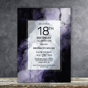 Purple Marble 18th Birthday Party Invitation