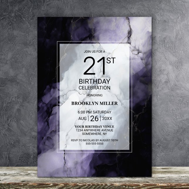 Purple Marble 21st Birthday Party Invitation (Creator Uploaded)
