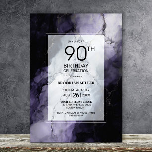 Purple Marble 90th Birthday Party Invitation