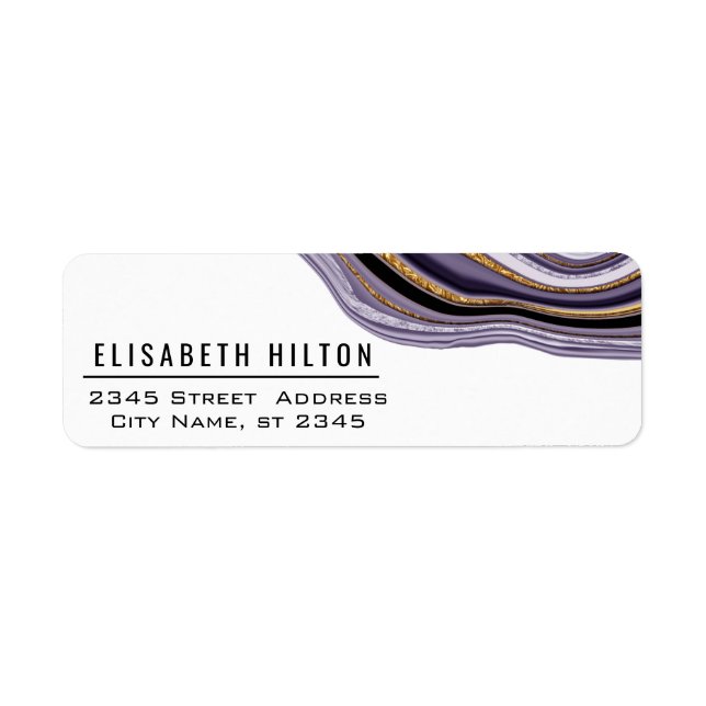 Purple marble agate modern trendy return address label (Front)