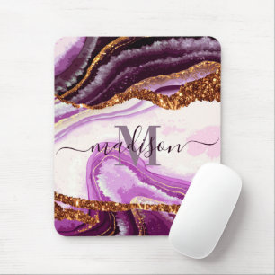 Purple Marble and Glitter Mouse Pad