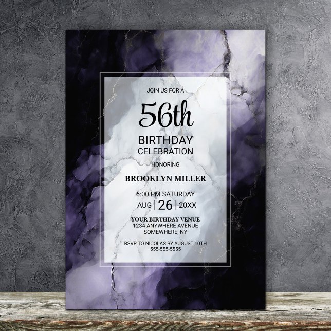 Purple Marble Any Age Birthday Party Invitation (Creator Uploaded)