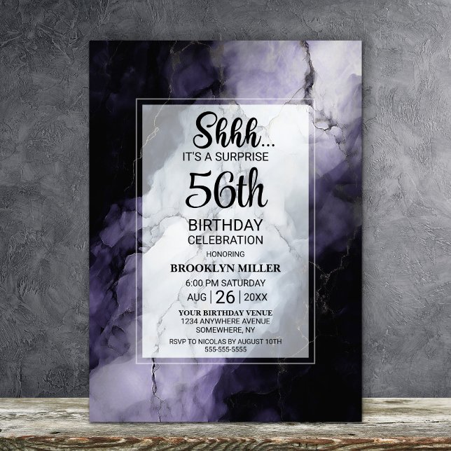 Purple Marble Any Age Surprise Birthday Party Invitation (Creator Uploaded)