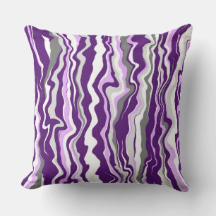Purple Marble Fluid Art Cells and Stripes Cushion