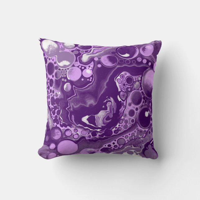 Purple Marble Fluid Art Cells  Cushion (Front)