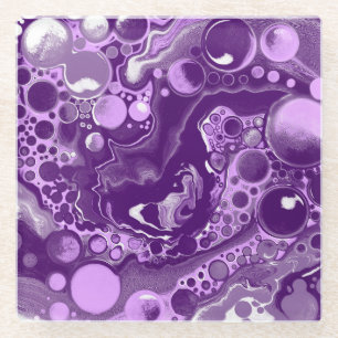 Purple Marble Fluid Art Cells Glass Coaster
