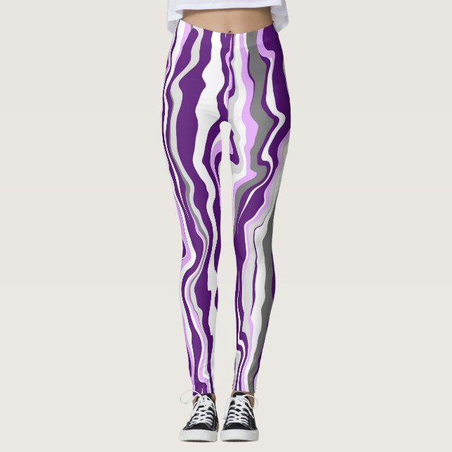 Purple Marble Fluid Art Stripes       Leggings (Front)