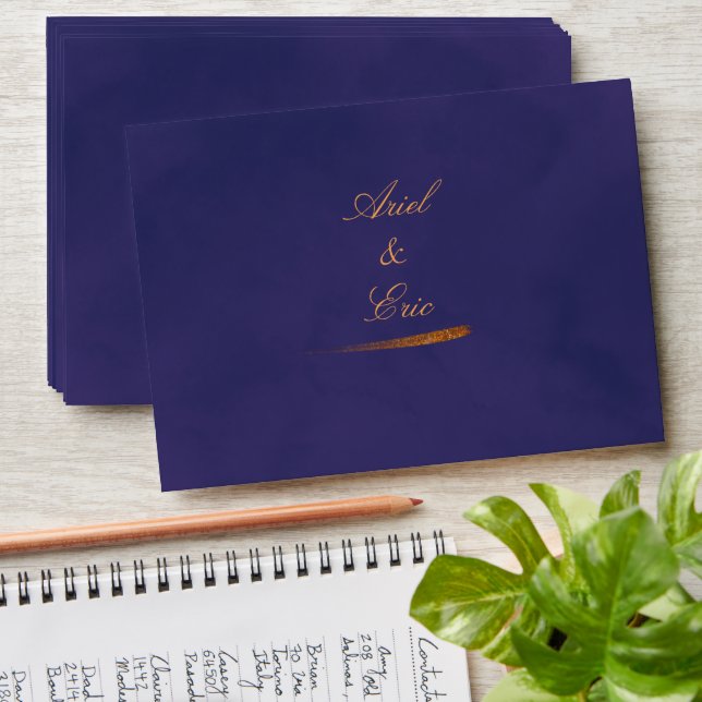 Purple Marble & Gold Eucalyptus Elegant Wedding Envelope (Stacked)