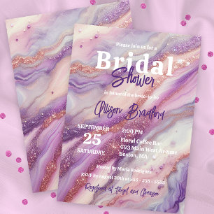 Purple Marble Gold Glitter Veins Bridal Shower Invitation