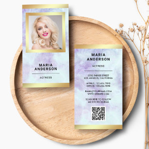Purple Marble Gold Model Actress QR Code Photo Business Card